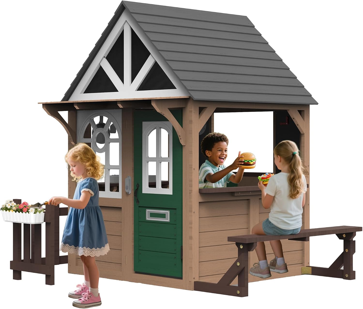 Kids Outdoor Wooden Playhouse - Maison de jeu extérieure Seizeen pour