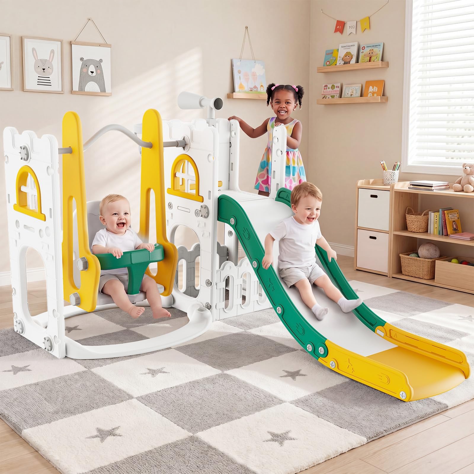 Kids Outdoor Swing Set With Slide - Ensemble de jeux 7 en 1