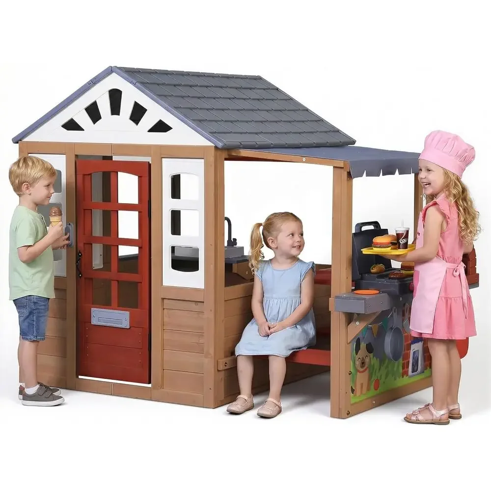 Kids Outdoor Wooden Playhouse - Maison de jeu en bois pour