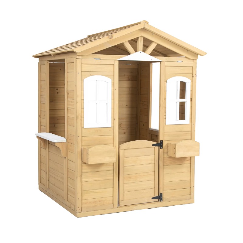 Kids Outdoor Wooden Playhouse - Maisonnette de jeu en bois massif