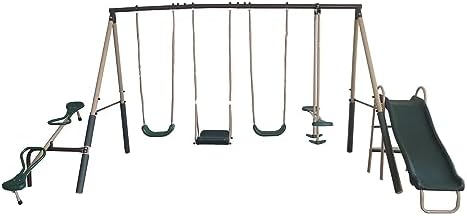 Kids Outdoor Swing Set With Slide - Ensemble de jeux d'extérieur en métal