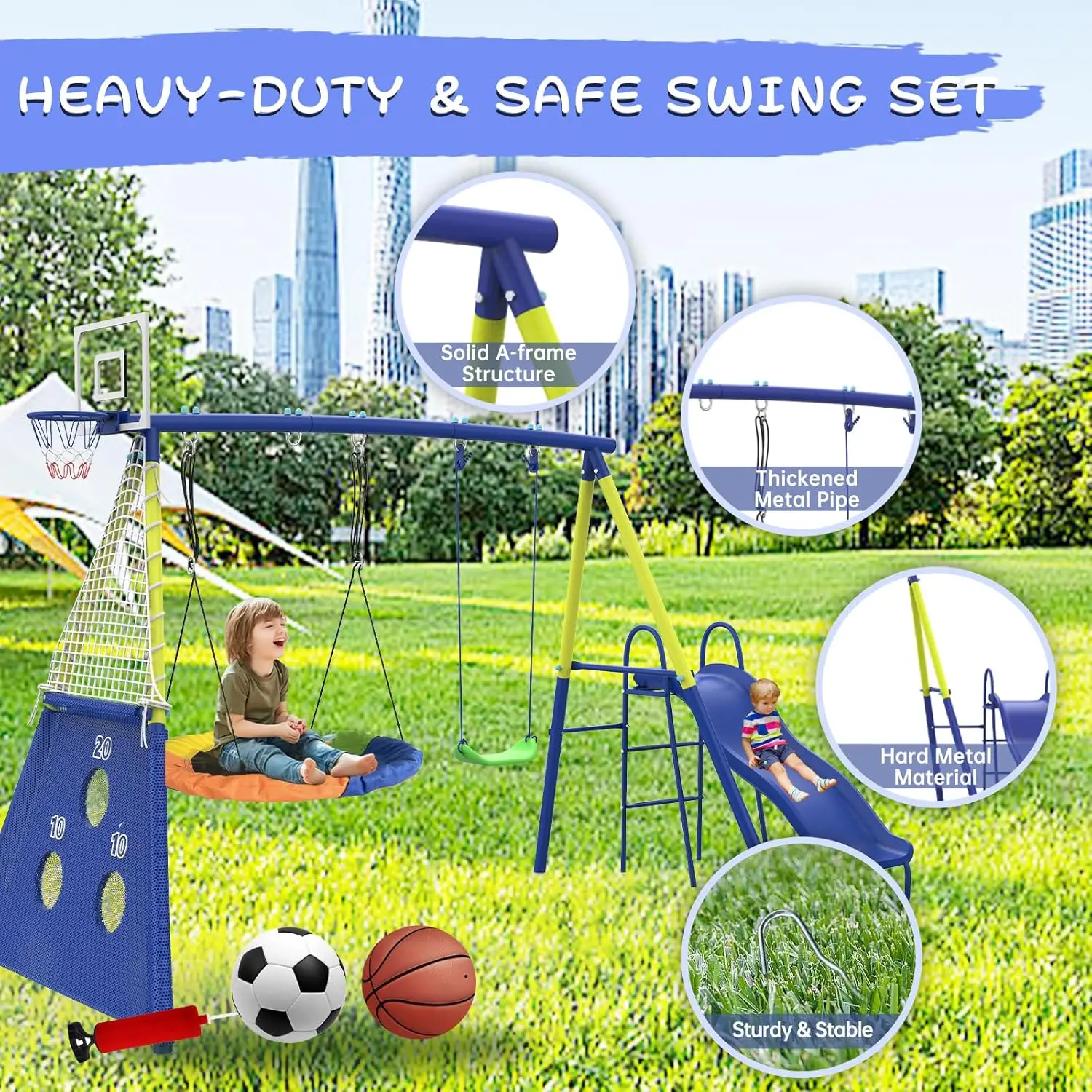 Ensemble de balançoires pour j - Kids Outdoor Swing Set With Slide avis et prix