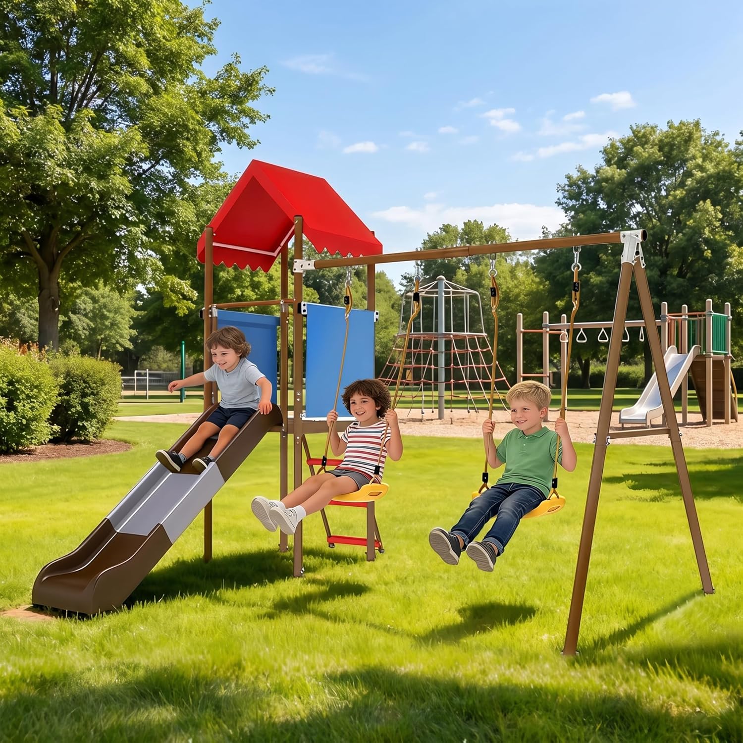 Ensemble de balançoires en mét - Kids Outdoor Swing Set With Slide avis et prix