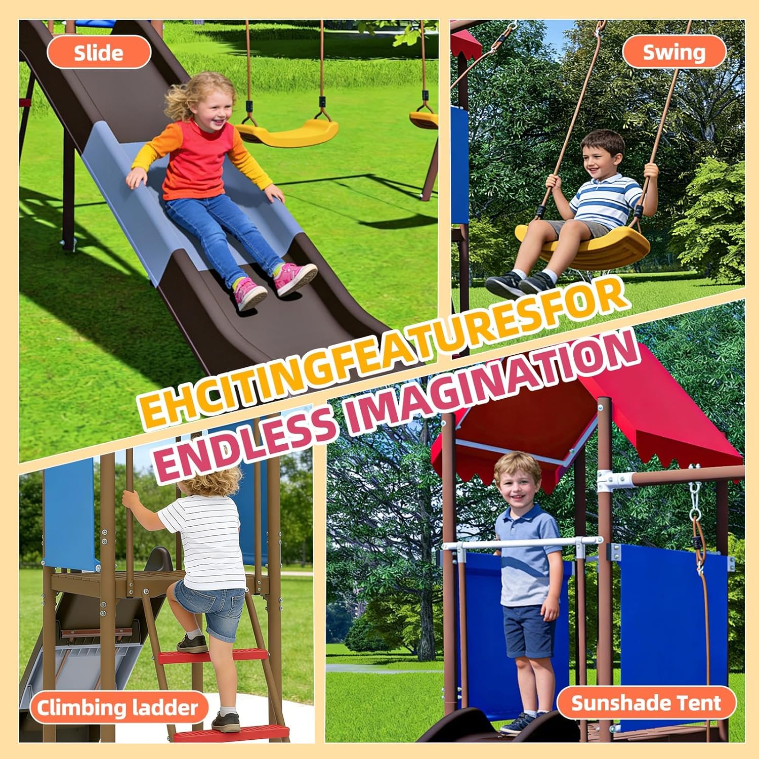 Ensemble de balançoires en mét - Kids Outdoor Swing Set With Slide avis et prix