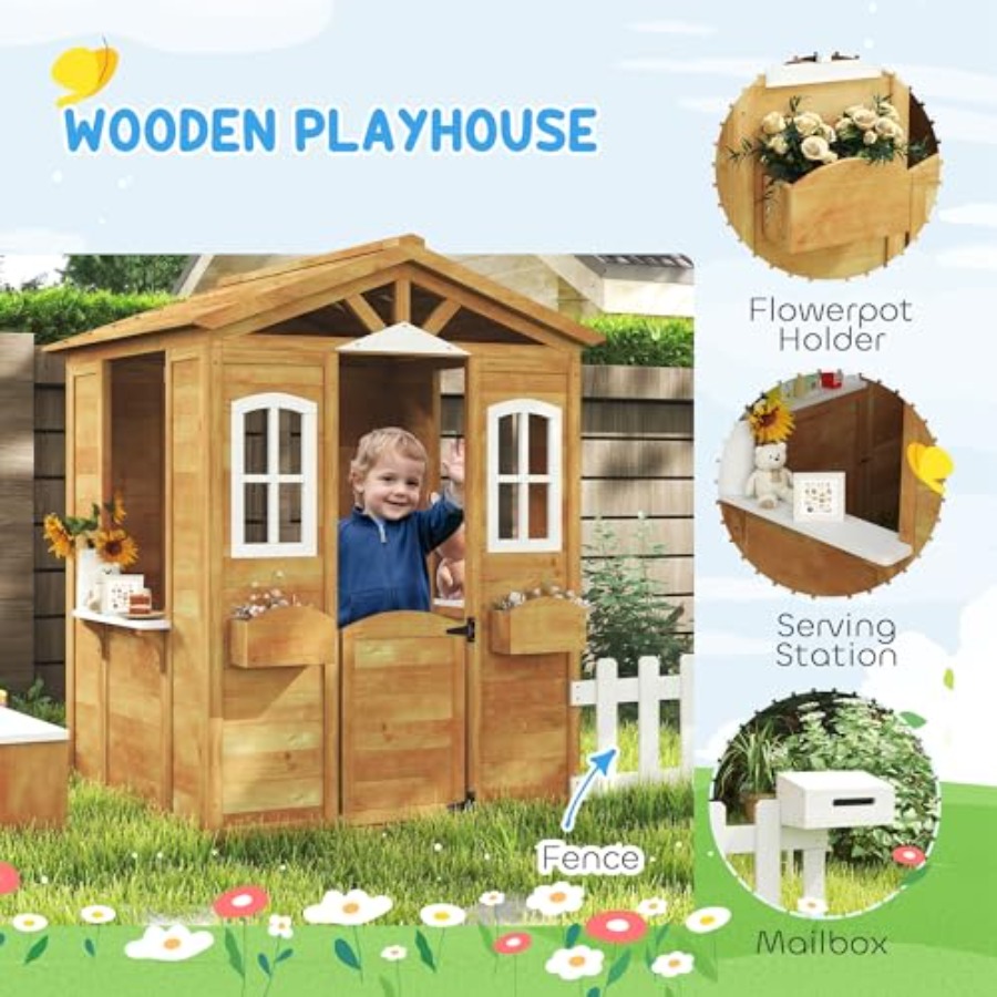 Maison de jeu extérieure pour  - Kids Outdoor Wooden Playhouse avis et prix